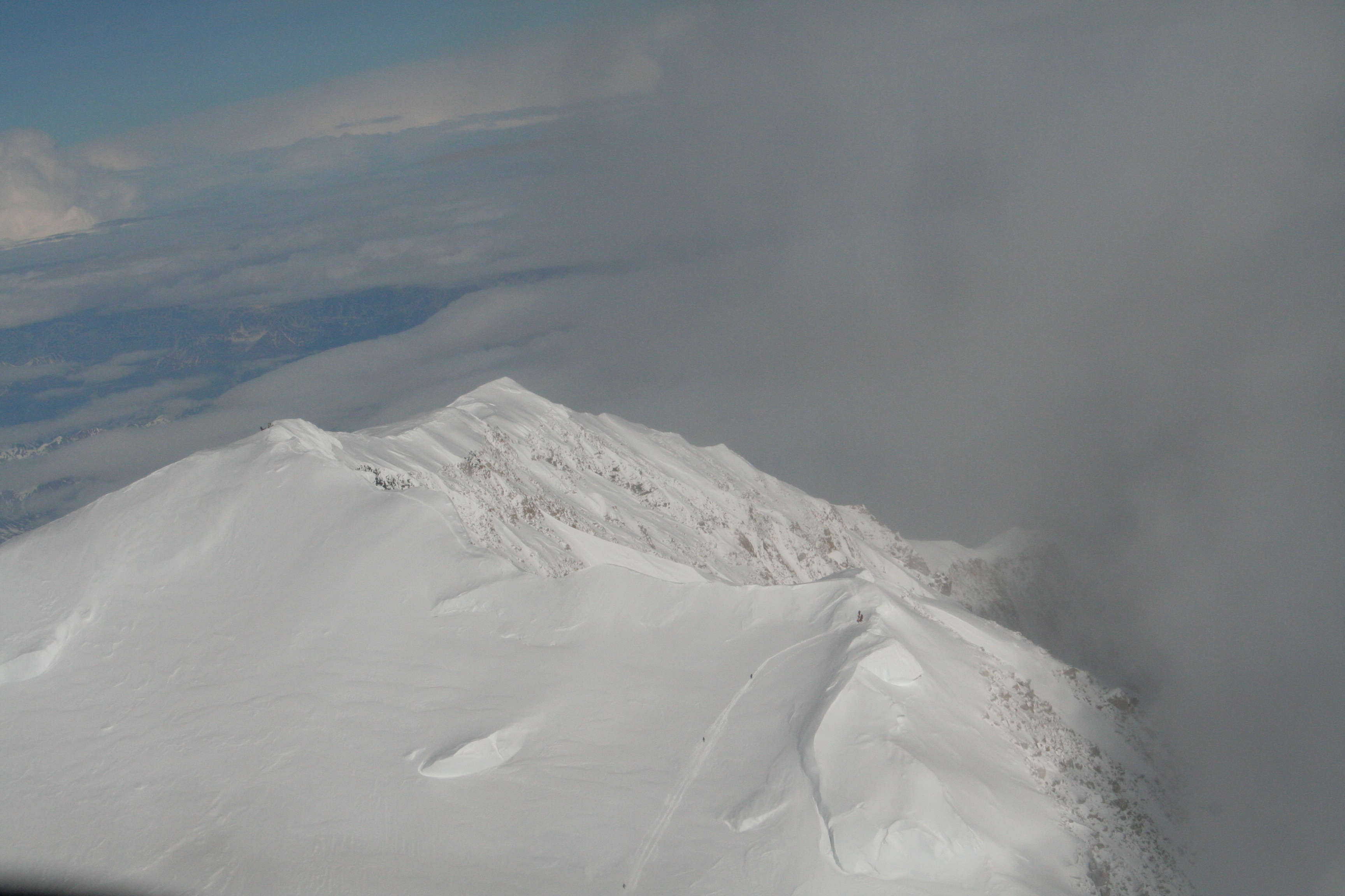 Denali with climbers on the Summit, Pig Hill, and Kahiltna Horn